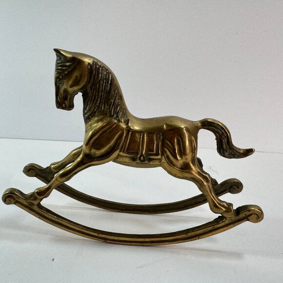 vtg Brass Rocking Horse Figurine w/ dull finish 5.25" tall - Picture 5 of 8
